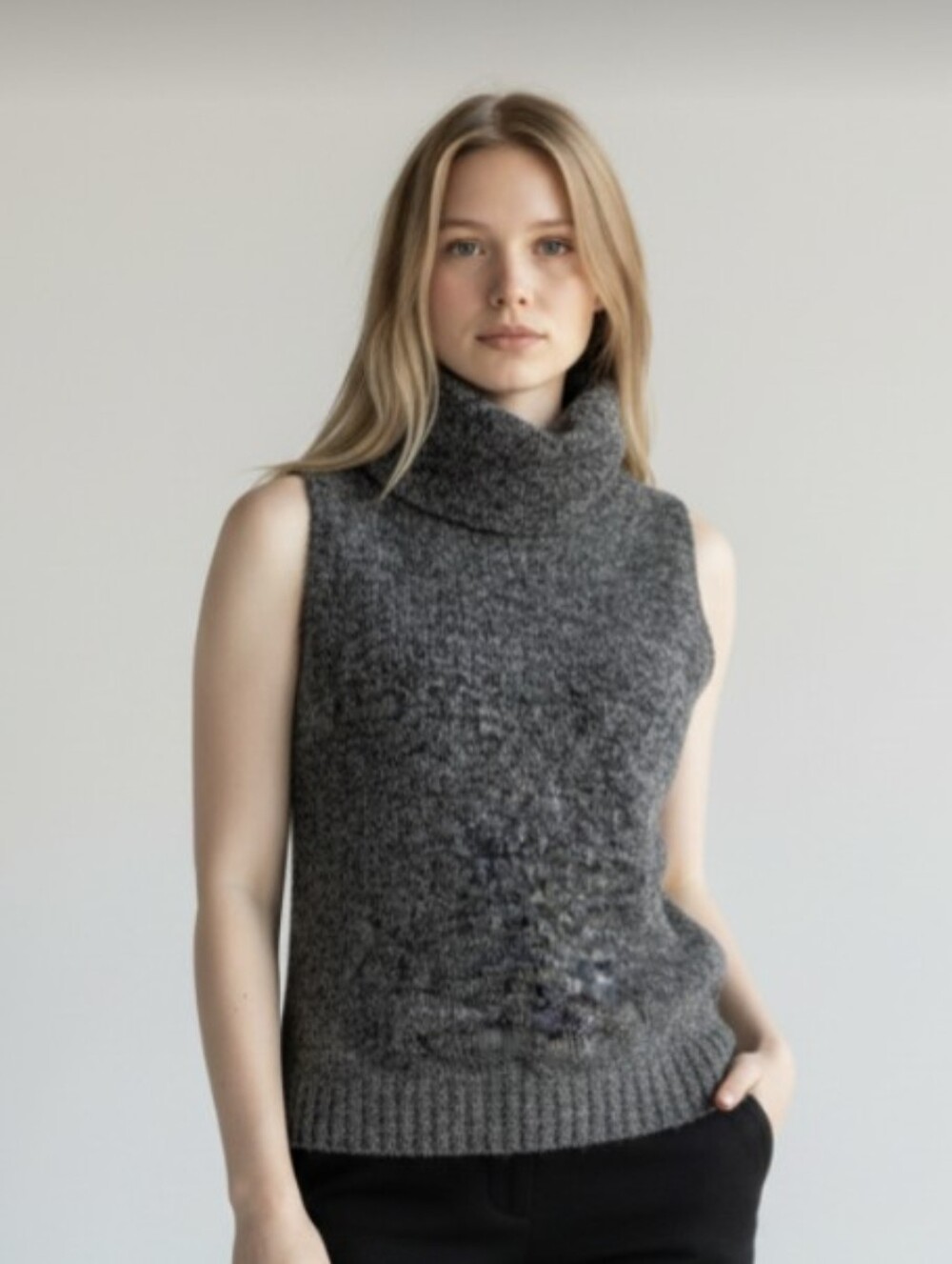 AMANDA SMITH! LAMBSWOOL+ BLACK, GRAY LOOSE KNIT BIG COWL NECK SWEATER, TOP! SZ S